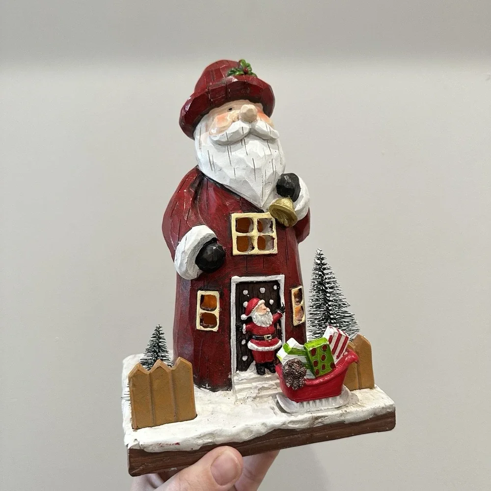 VTG Light Up Resin Santa House Decor Christmas‎ 8.5